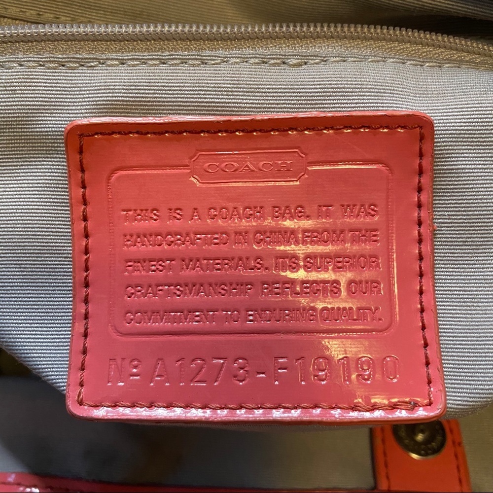 Coach Signature Stripe Satchel Kisslock Carryall Red Tan Canvas Leather F19190 - Picture 5 of 8